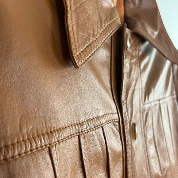 Vintage 70s Pampas Orange/Brown Leather Jacket Size 40 Button Up Mens Duster - Picture 12 of 12